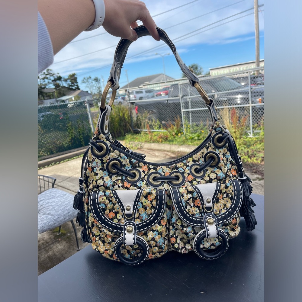 Isabella Fiore Floral Leather Purse with Tassels